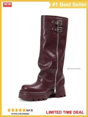 Faux Leather Knee High Fold Over Platform Combat Boots